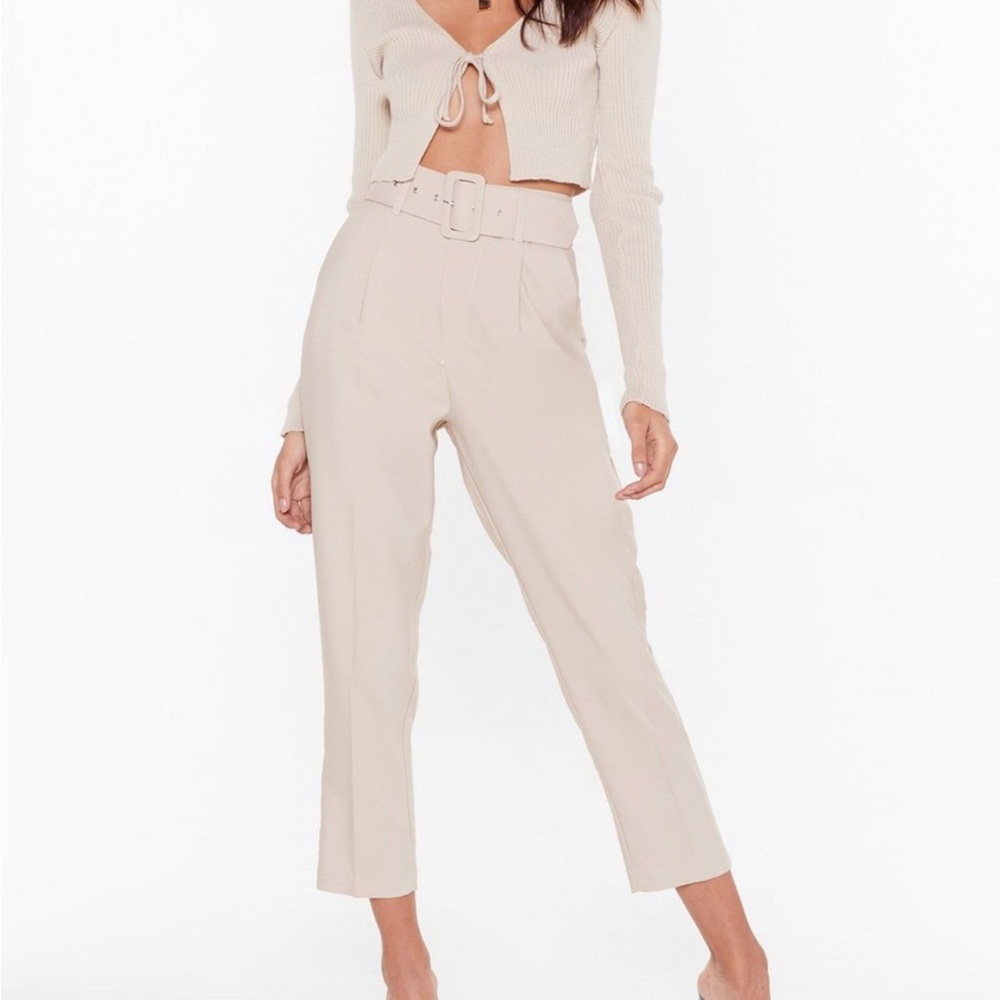 Nasty Gal Cream Hit Top Gear Belted Pants